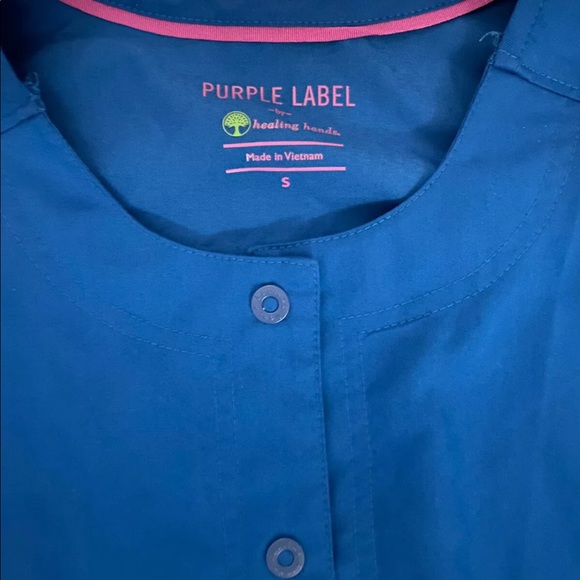 Healing Hands Purple Label Royal Blue Daisy Snap Front Lab Coat Medical Scrubs - Picture 2 of 2